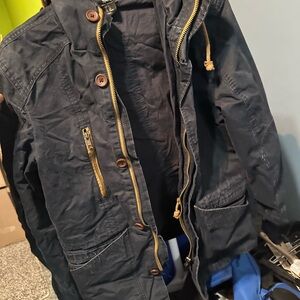 H&M Kids Navy Hooded Jacket with Contrast Gold Zippers